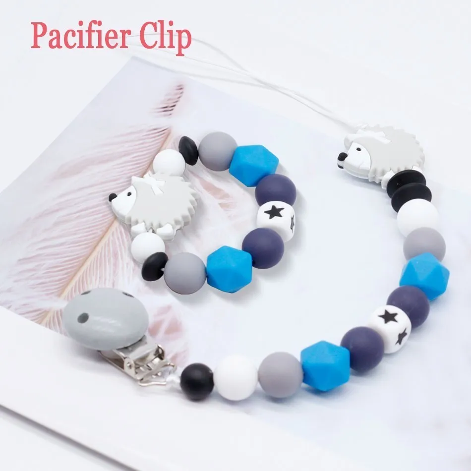 

Baby Silicone Pacifier Clips Chains Dummy Clip Binky Clip Gift Candy Teether Teething Toy Cute Hedgehog Fit Girl Boy Chewable