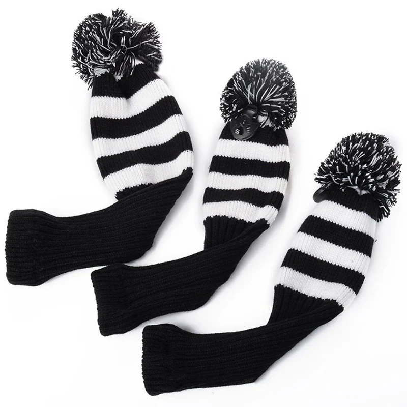  New Knitted Golf Club Head Covers Putter Headcovers For Golf Club Accessories 1 3 5 Pom Pom Sock Cover Wood Golf Headcover 