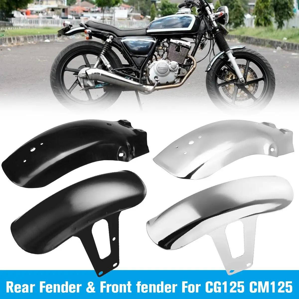 

Front/Rear Motorcycle For Fender Mudguard Mud Cover For Honda CG125 CM12 Metal Plated Motorcycle Splash Guard Black/Silver