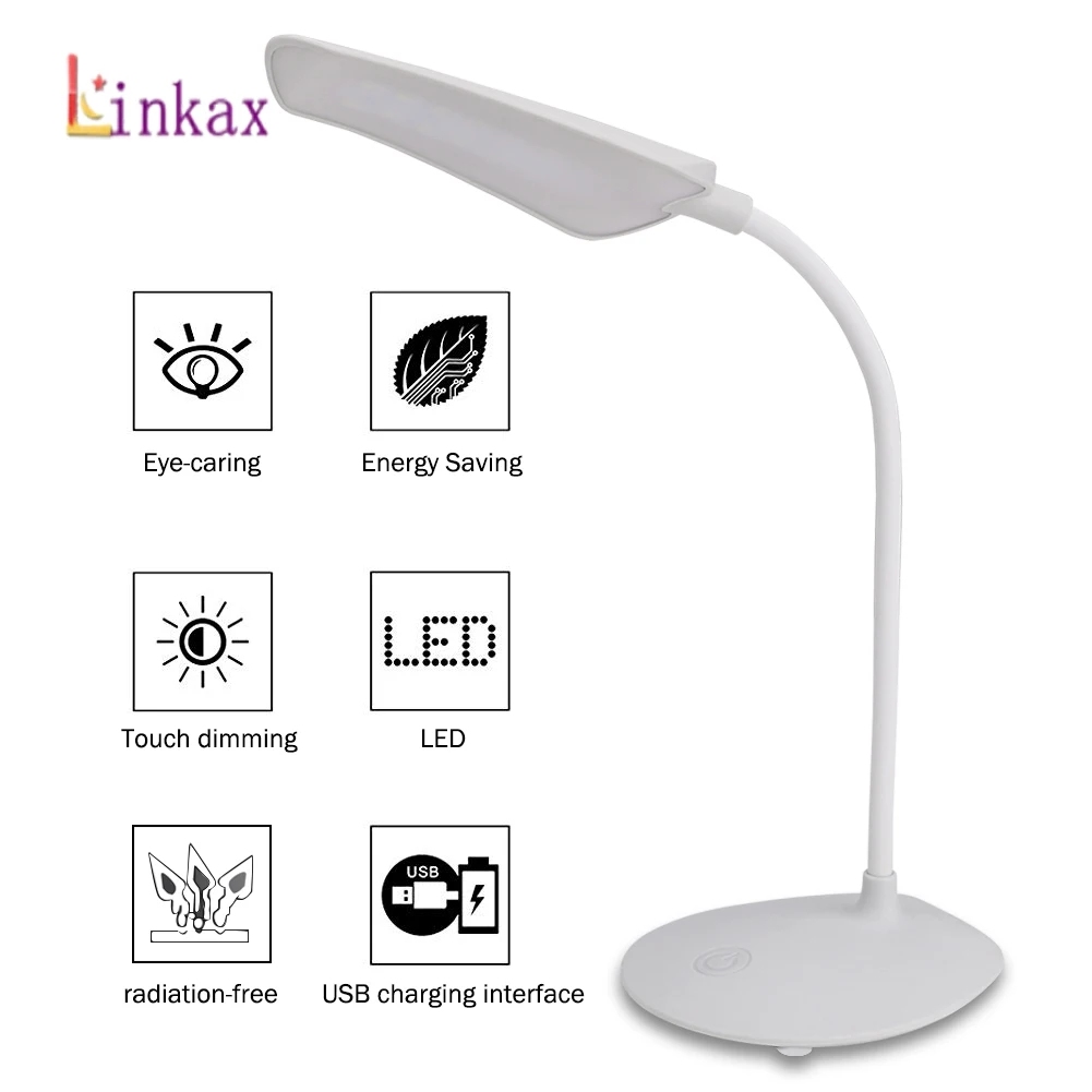 

3 Modes Touch Sensor Control Desk Lamp 360 Degree Rotation LED Eye Protection Desk Light Dimmer Rechargeable USB Led Table Lamp