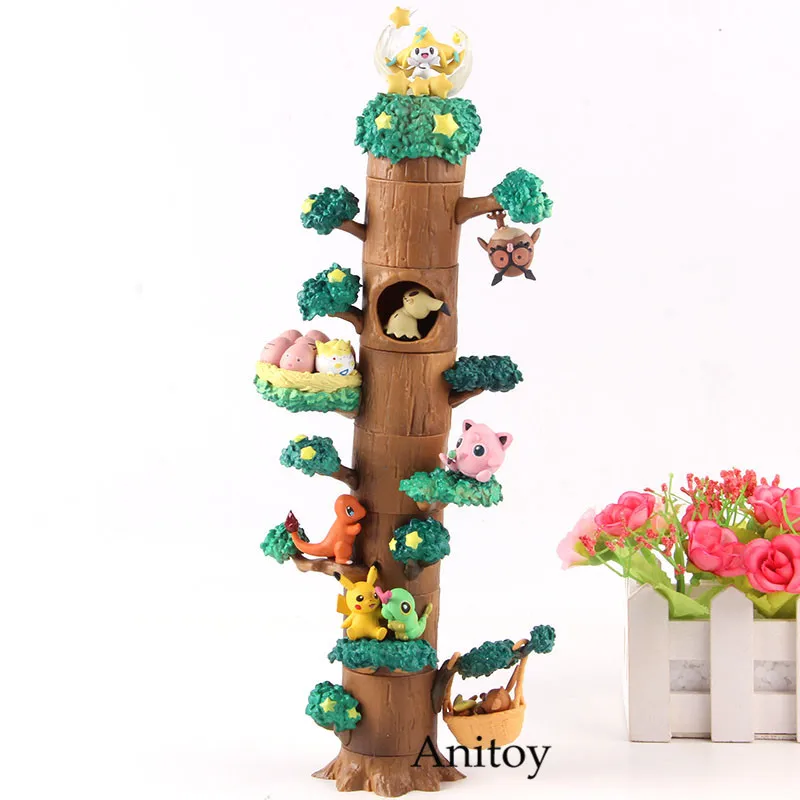 

Action Figure Pikachu Charizard Eevee Wooden Pile Tree Stump Collection Model Toy 8pcs/set