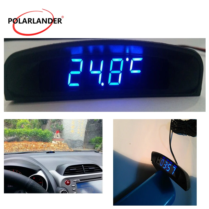 12V Car Electronic Clock 3 In 1 Interior Temperature Meter Voltmeter Car Auto Digital LED