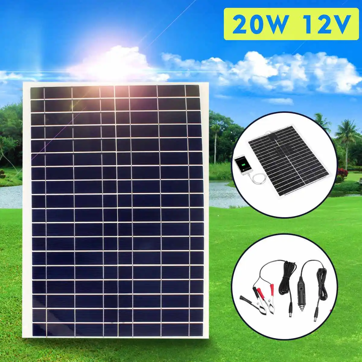 

Flexible Solar Panel Plate 12V/5V 20W Solar Charger For Car Battery 12V 5V Phone Battery Sunpower Polycrystalline Silicon Cells