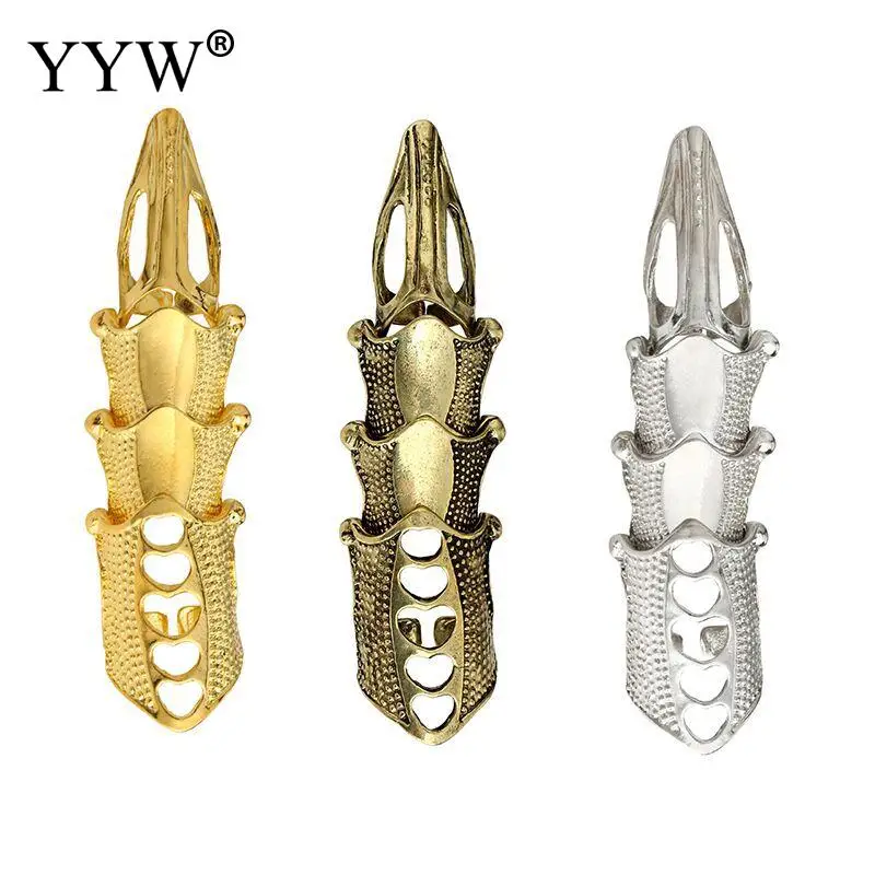 

Punk Knight Skull Double Finger Ring Knuckle Armour Full Finger Ring Gothic Punk Silver/Gold Color Ghost Rings Men Women Brinco