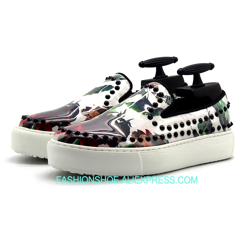 

New Men Handmade Print Rivets Leisure Loafers Flat heel Slip on Fashion Casual Shoes Hombre