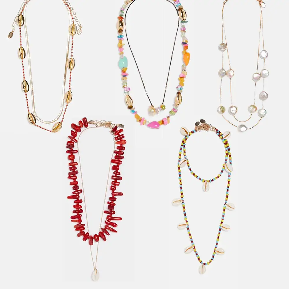 

JUST FEEL ZA 2019 Trendy Shell Choker Necklaces For Women Beaded Stone Chain Pendants Bohemian Statement Collar Necklace Jewelry