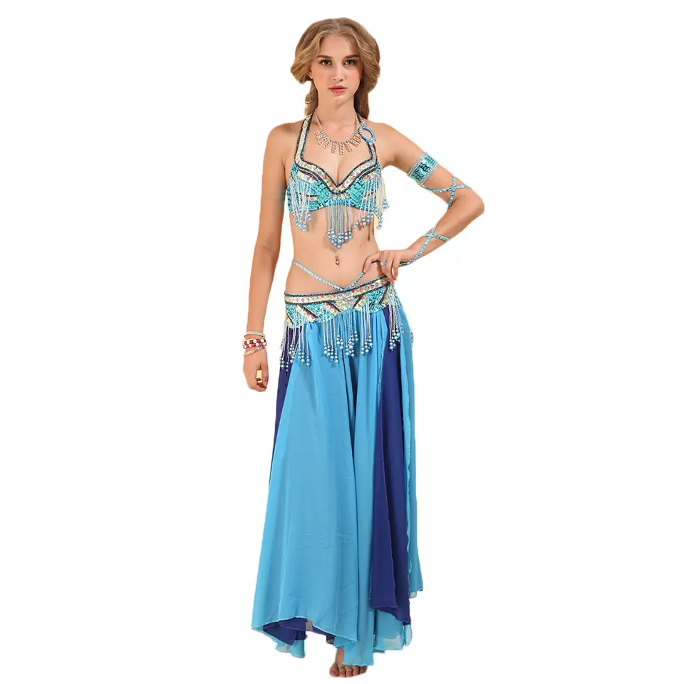 

E&A 2019 Lady Performance Clothes Fashion Belly Dance Costume Bra and Belt Set Skirt Set Women Belllydance Top Dress Waist Chain