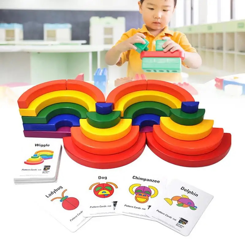

Rainbow Building Block Toys Early Education Multi-Color Wooden Enlightenment Assembly For Children