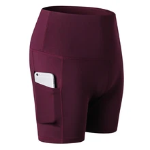 Фитнес-шорты Женщины Высокая талия Шорты Для Йоги животик управление тренировки бег спортивные дышащие Леггинсы Йога шорты с карманом