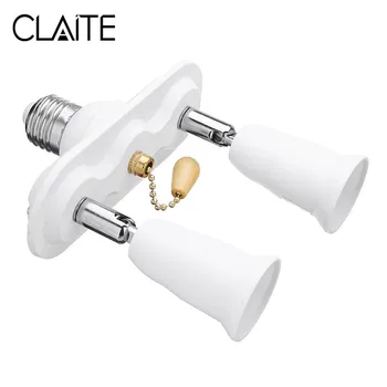 

CLAITE 2 in 1 E27 Lamp Base Fireproof Material E27 to 2 E27 Lamp Holder Converter Socket with ON OFF Chain Switch AC100-250V