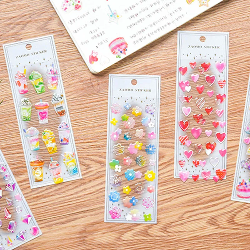 

Kawaii Stationery Stickers Novelty 3D Heart Adhesive Stickers cute Crystal Cat Stickers For Kids DIY Diary Scrapbooking Supplies