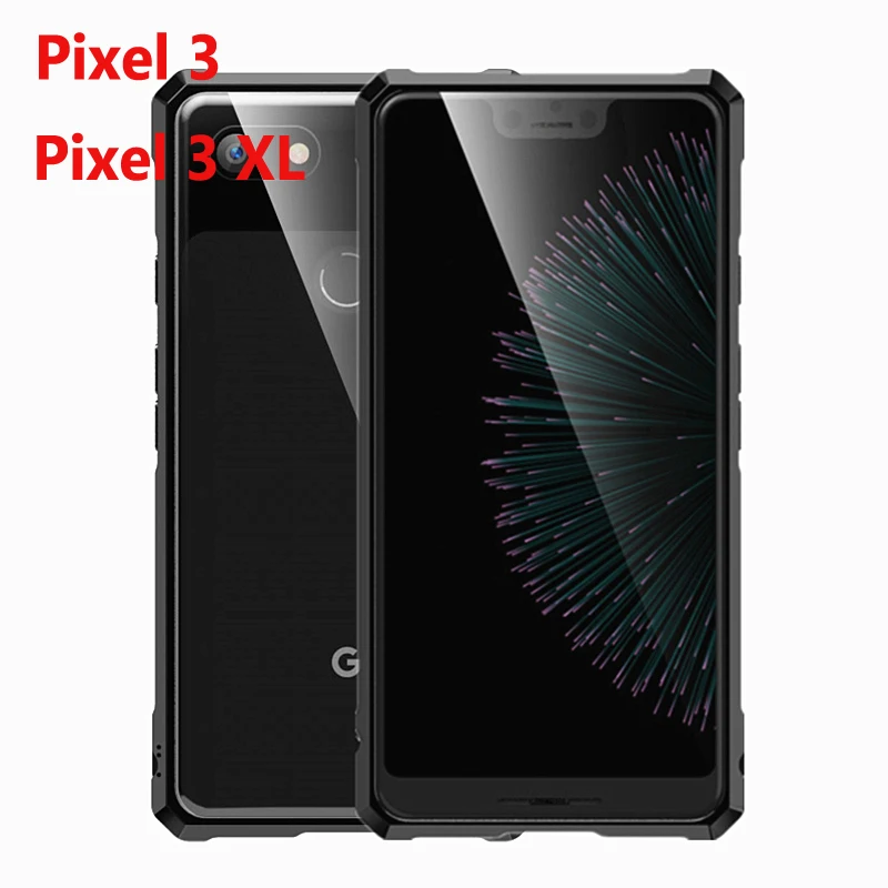 

For Google Pixel 3 3XL Bumper Pixel3 Phone Cases Aluminum Metal Frame Bumper with Clear Tempered Glass Back Cover for Pixel 3 XL