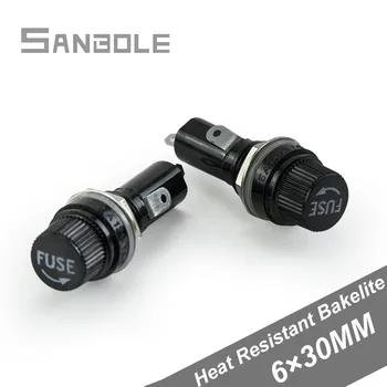 

6*30 Glass Fuse Holder Black 15A 125V High Temperature Resistance Bakelite Insurance Tube Fuse Fuse Seat 15A (10PCS)