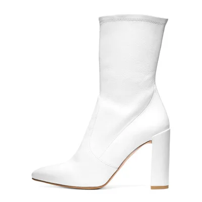

Women Solid White Black Pointed Toe Ankle Boots Fashion Slip On High Chunky Heel Gladiator Short Booties High Quality Free Ship