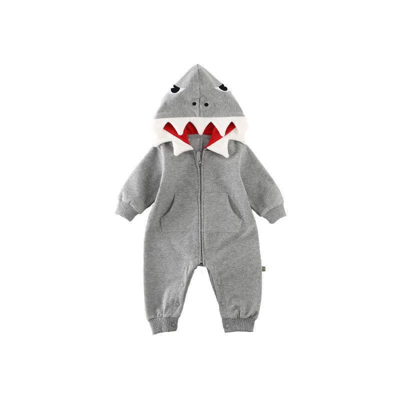 

New Arrivals Newborn Baby Girls Cartoon Shark Romper Jumpsuit Winter Warm Clothes Outfit Long Sleeve Gift Clothing 0-24M