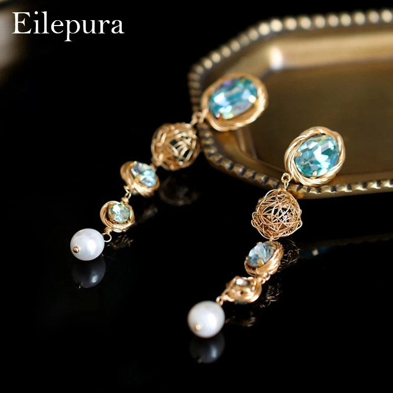 

Eilepura Natural Fresh Water Pearl Handmade Colorful Stone Drop Earrings For Women Bride Wedding Party Fine Jewelry Bijou E-A008