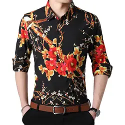 Для мужчин одежды осень новый Для мужчин рубашки больших размеров 5xl 6xl 7xl с длинным рукавом Цветочная гавайская рубашка
