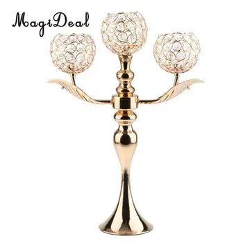 

MagiDeal Long Stand Tea light Candle Holder Crystal Wedding Xmas Candelabra Ornament Display for Dining Room European
