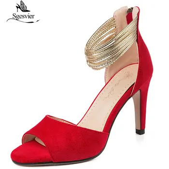 

Sgesvier Stiletto Heels Summer Sandals New Fashion Peep Toe Zip High Heels Platform Sandals Red Ladies Party Dress Shoes G359