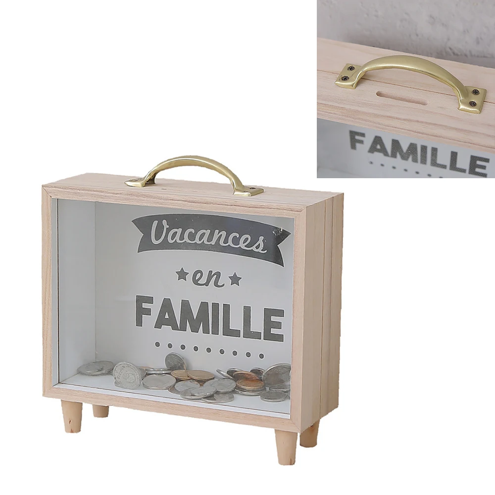 

Innovative Wooden Crafts Piggy Bank Container Home Transparent Vintage Stand Letter Desktop Decorations Storage Money Box