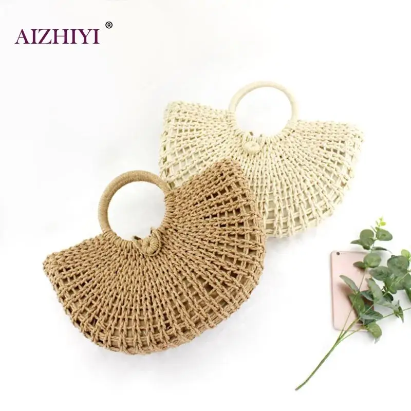 2019 أزياء السيدات الصيف عارضة المنسوجة شنطة كتف المرأة الرجعية خمر الجوفاء الشاطئ أعلى-حقائب بيد