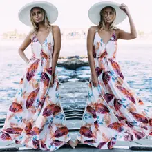 Женская юбка макси в стиле бохо женские вечерние летние пляжные сарафаны с v-образным вырезом Цветочные Свободные Спагетти ремень хлопковые юбки