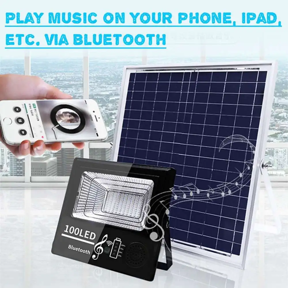 

CLAITE Solar 50W 100 LED Music Flood Light with Remote Control Dimmable bluetooth Speaker IP67 Waterproof Outdoor Flood Light