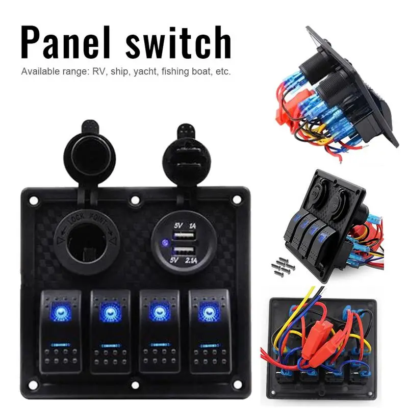 

2019 New RVs Combination Panel Switch Rocker Switch Dual USB Port Car Charger Cigarette Ignition Socket With LED Blue Light