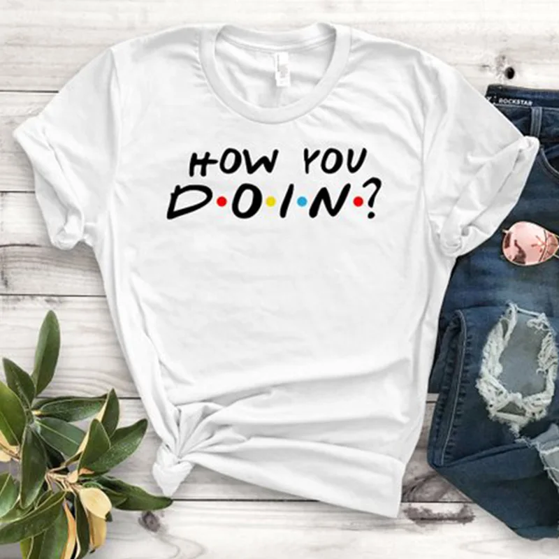 Женская футболка с принтом How You Doin повседневная черная графическим рисунком