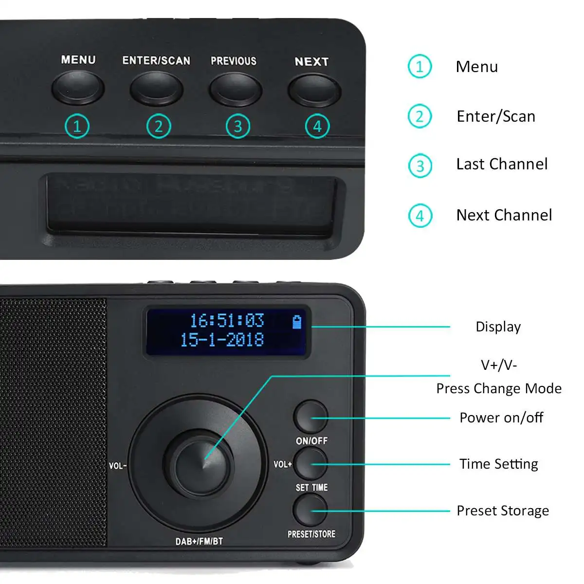 Портативный DAB+ FM цифровое радио плеер FM приемник портативный мини bluetooth музыка стерео радио Динамик Поддержка AUX ЖК-дисплей будильник