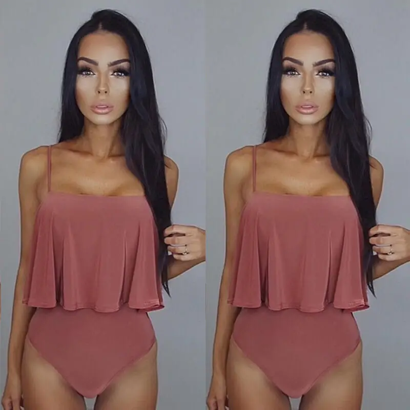 

2019 Hot Women's monokini one-piece suit swimsuit solid color sexy tassel push up swimsuit beachwear