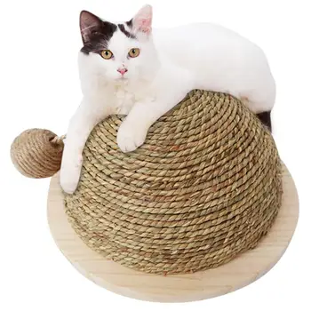 

Cat Toy Funny Wooden Bottom Plate Straw Semi-circular Grinding Claw Ball Climbing Frame Cat Scratch Board Sisal Hanging Ball Toy