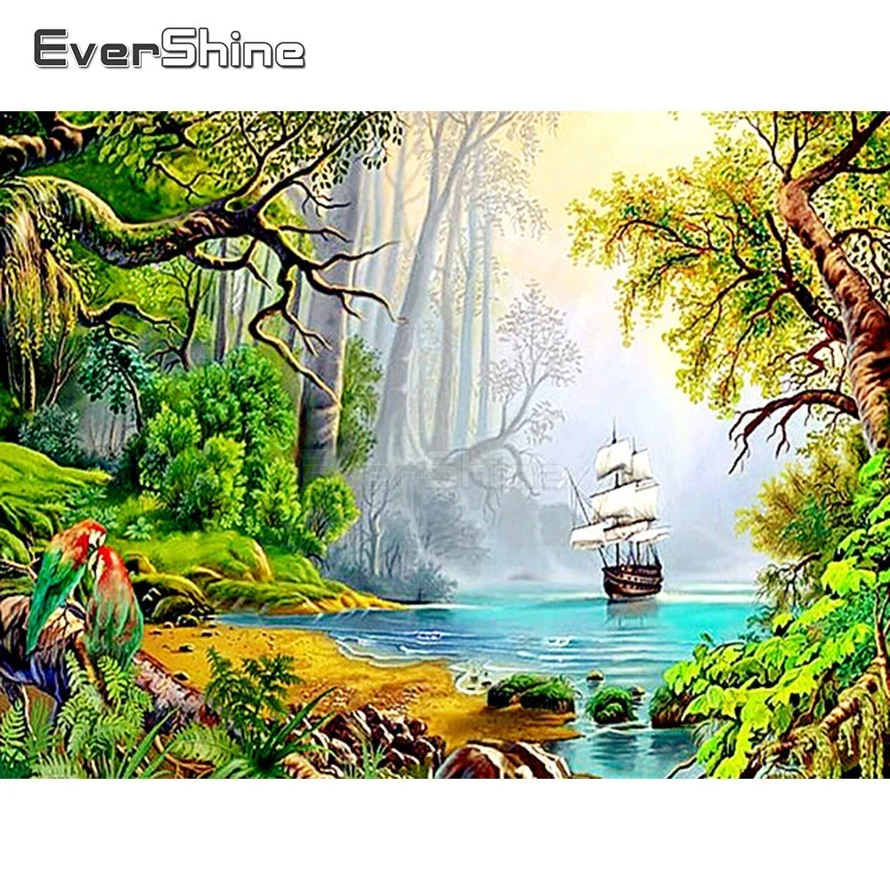 EverShine DIY Diamond Mosaic Full Square Scenery Cross Stitch 5D Painting Lake Picture Of Rhinestones Embroidery | Дом и сад