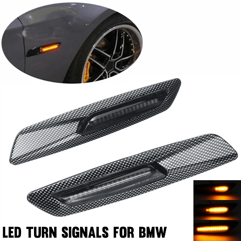 

Carbon Fiber Color Amber Flowing LED Side Marker Turn Signal Light Dynamic Light For BMW E81 E82 E88 E90 E91 E60 E61 E46 E83