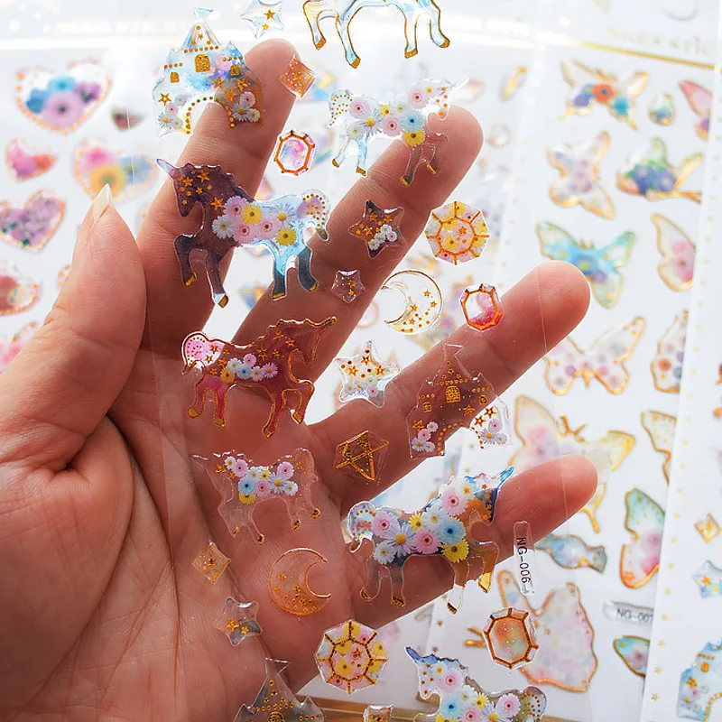الفتاة القلب جيب يونيكورن ملصق كريستال DIY حار ختم مذكرات لاصقة تزيين ملصقات هاتف محمول