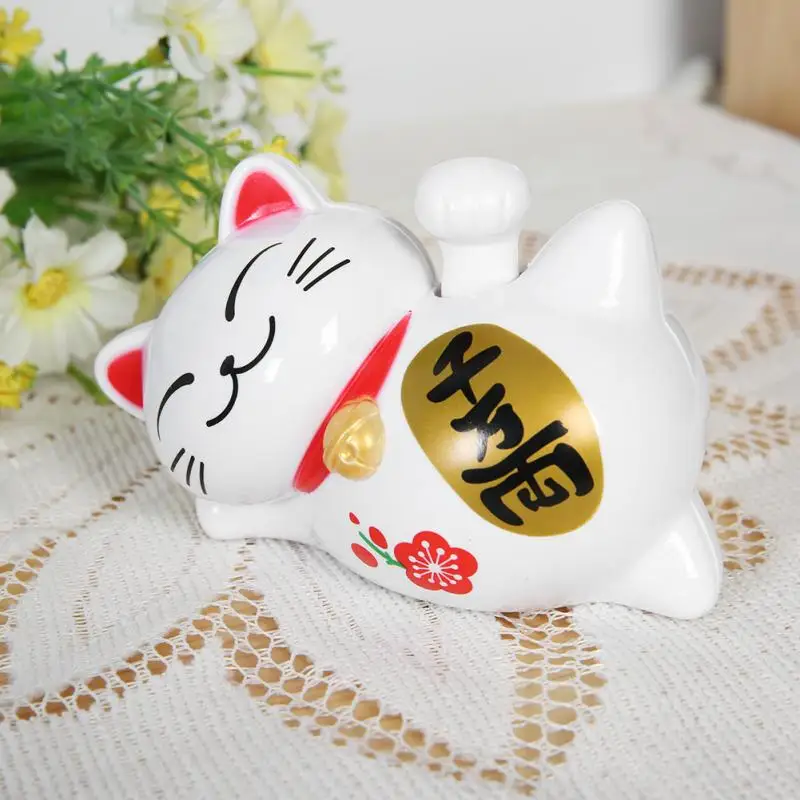 

Lucky Beckoning Fortune Cat Home Hotel Restaurant Decor Craft White ABS Solar Powered Adorable Lucky Cat Car Crafts