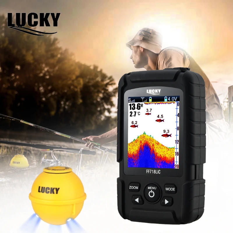 

Lucky Fish Finder Portable Wireless Echo Sounder Fishfinder Depth Sonar Sensor Russian Menu Fish Attractive Lamp FF718LiC-WLA
