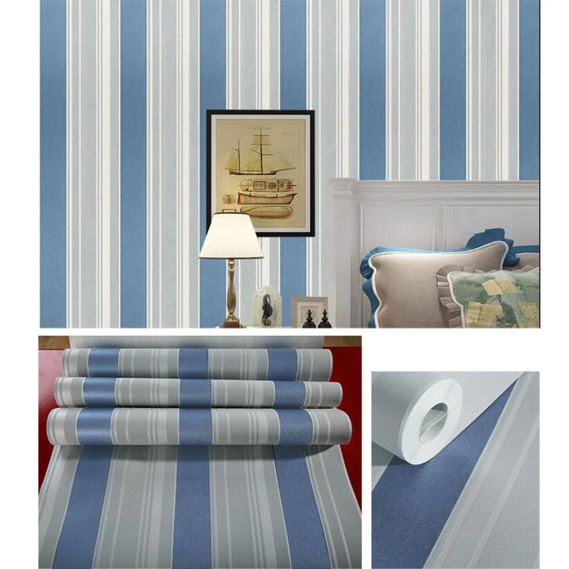 Modern Vertical Stripes Wallpaper Kids Rooms Decor Pink Blue Wallpapers Roll Home Decoration Mural Striped Wall Papers Ez129