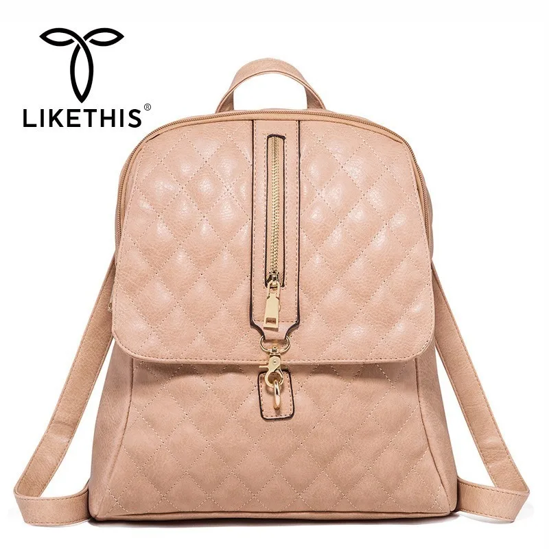 

LIKETHIS Women School Backpack Girl Teenage Bag Travel Backpacks Solid Large Capacity Rucksack Leather Mochila Feminina Plecak