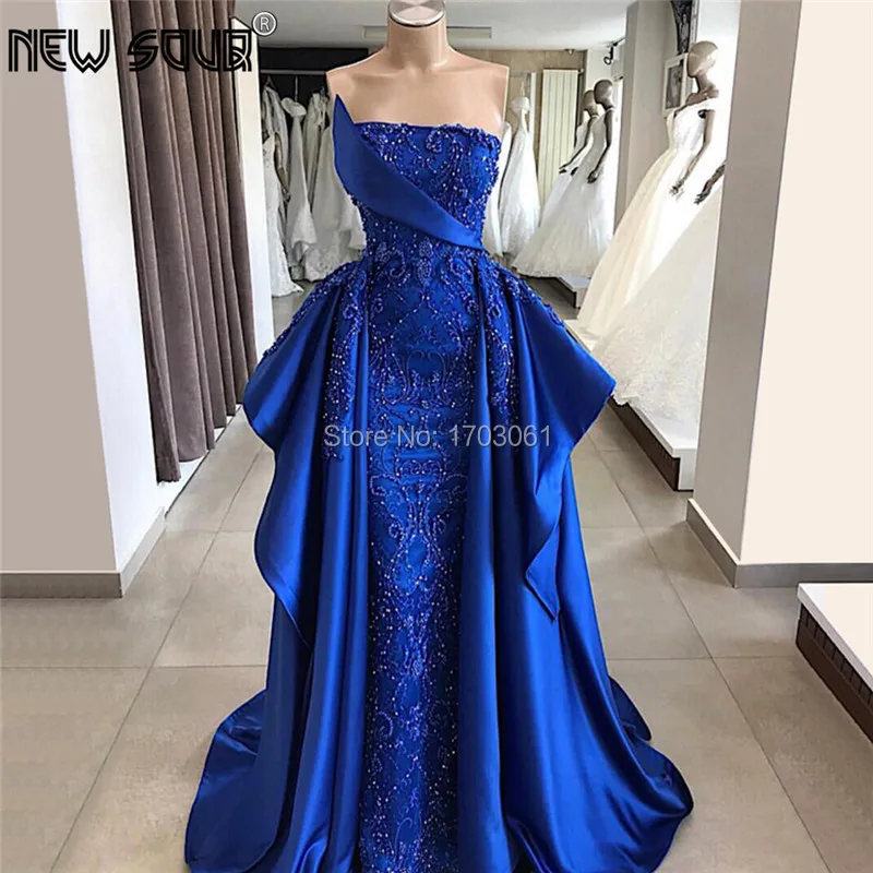 

Royal Blue Beaded Evening Dresses Vestido De Festa New Arrical Party Gowns With Detachable Dubai Turkish Islamic Prom Dress 2019