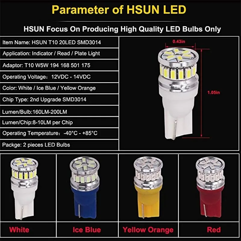 20 шт. w5w LED T10 светодиодный шина Canbus 18SMD 3014 стояночные огни сигнал поворота