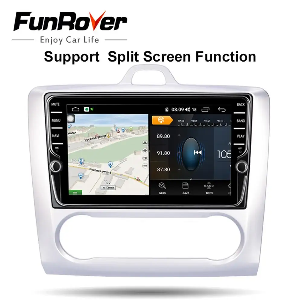 Clearance Funrover 2 din Android 9.0 Car DVD Multimedia Player GPS stereo navi For focus 2 2004-2011 video auto radio navigation DSP 2
