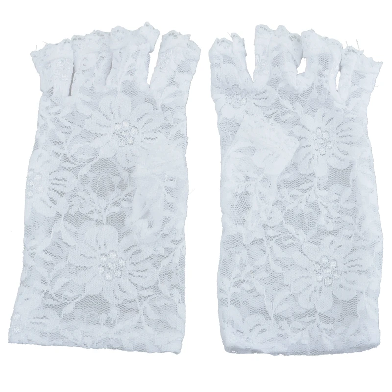 

WHITE FINGERLESS SHORT LACE GLOVES FANCY DRESS FRENCH MAID MADONNA 80s