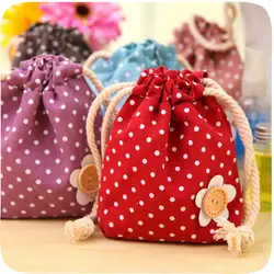 Модные Портативный шнурок сумки в горошек цветок для женщин хлопок дорожная сумка-мешок для хранения Одежда Сумочка Высокое качество
