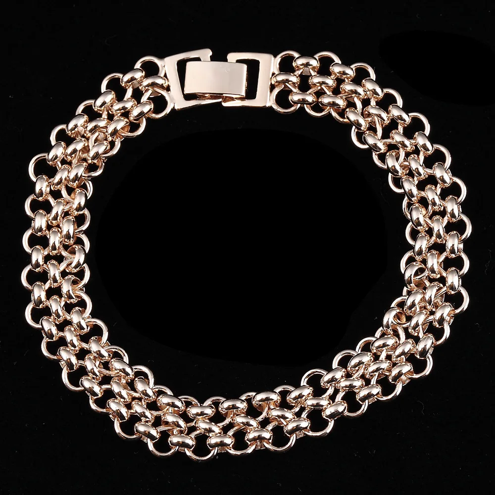 

Promotion Top Fashion Wholesale 585 Rose Color Jewelry Trendy Geometric 21CM Long Charm Chain & Link Women Bracelet