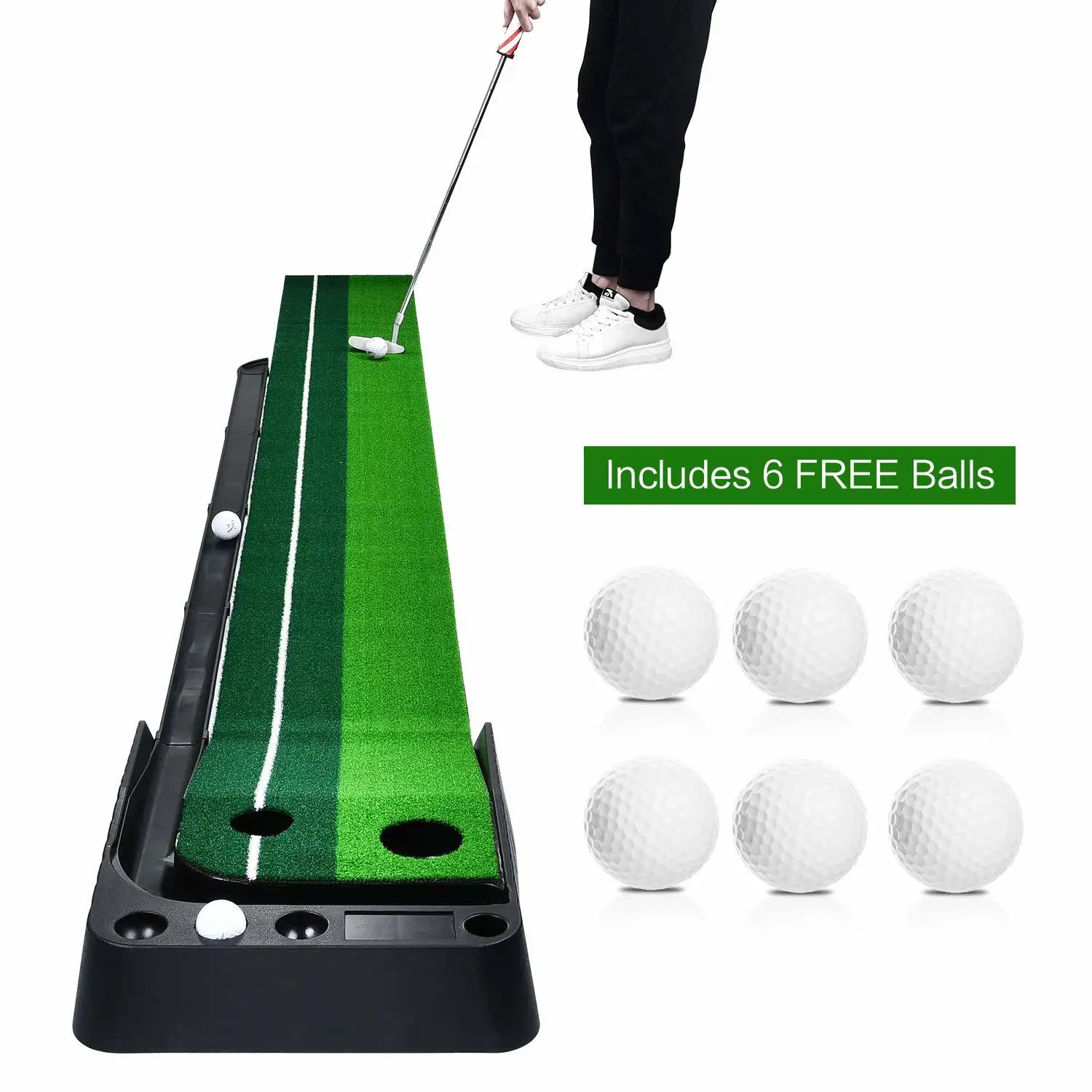 

2019 New Quality Indoor Golf Putting Green 3 Meters with 6 Golf Balls Portable Mat with Auto Ball Return Function