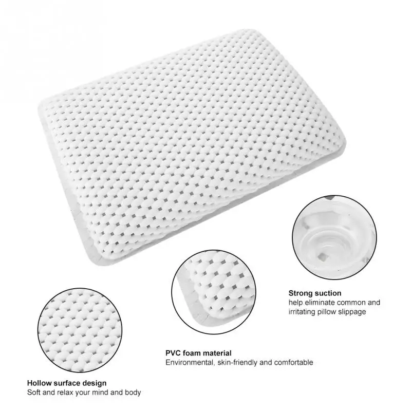 PVC Bath Pillow Foam Suction Bathtub Spa Pillow Flexible Comfort Headrest Bathroom Supplies With Silica Gel Suction Cups