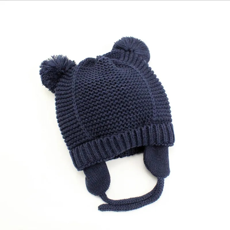 Сладкий новорожденного хлопковая детская шапка вязаная теплая зимняя шапочка для маленьких девочек кружева младенческой Hat с мячом защита ушей шапка для младенца