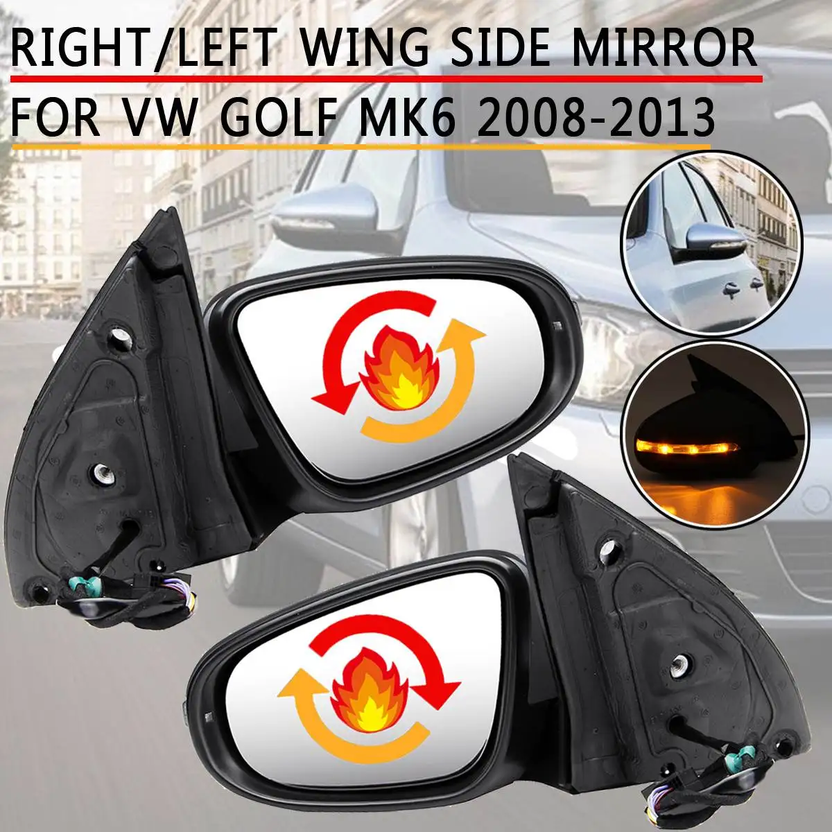 

LED Side Heated Rear View Mirror For VW GOLF MK6 2008 2009 2010-2013 Rearview Mirror Assembly Indicator Light Holder 9 Pins/Wire