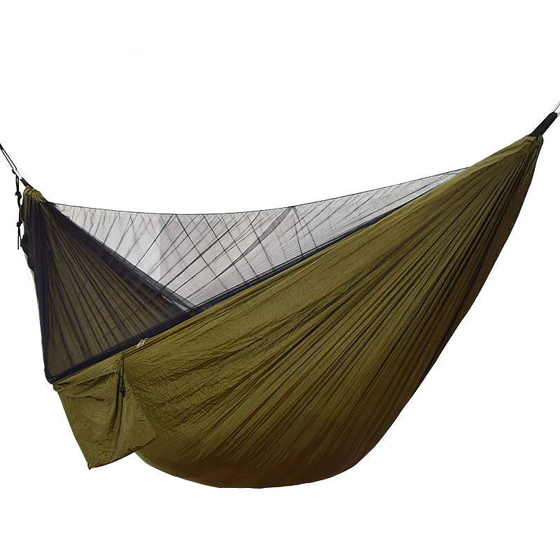 

Easy Set Up Mosquito Net Hammock Double Hamak 290x140Cm With Wind Rope Nails Portable For Camping Travel Yard Army Green